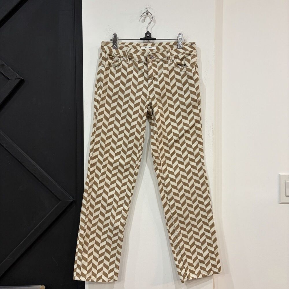 Pacsun Chevron Pattern Low Rise Straight Pants 25 Waist Side Slit Retro Cotton